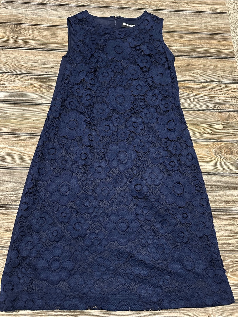 Navy Floral Lace A-Line Sleeveless Dress Karl lagerfeld size 4